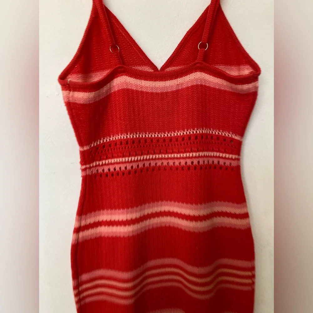 Red and White Bodycon  knit Mini Dress with Spaghetti Straps summer vacation - Picture 5 of 8